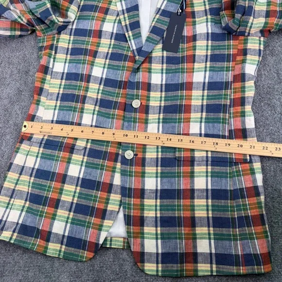 Tommy Hilfiger Blazer Mens 42L Colorful Plaid Ethan 100% Linen Jacket $295 MSRP
